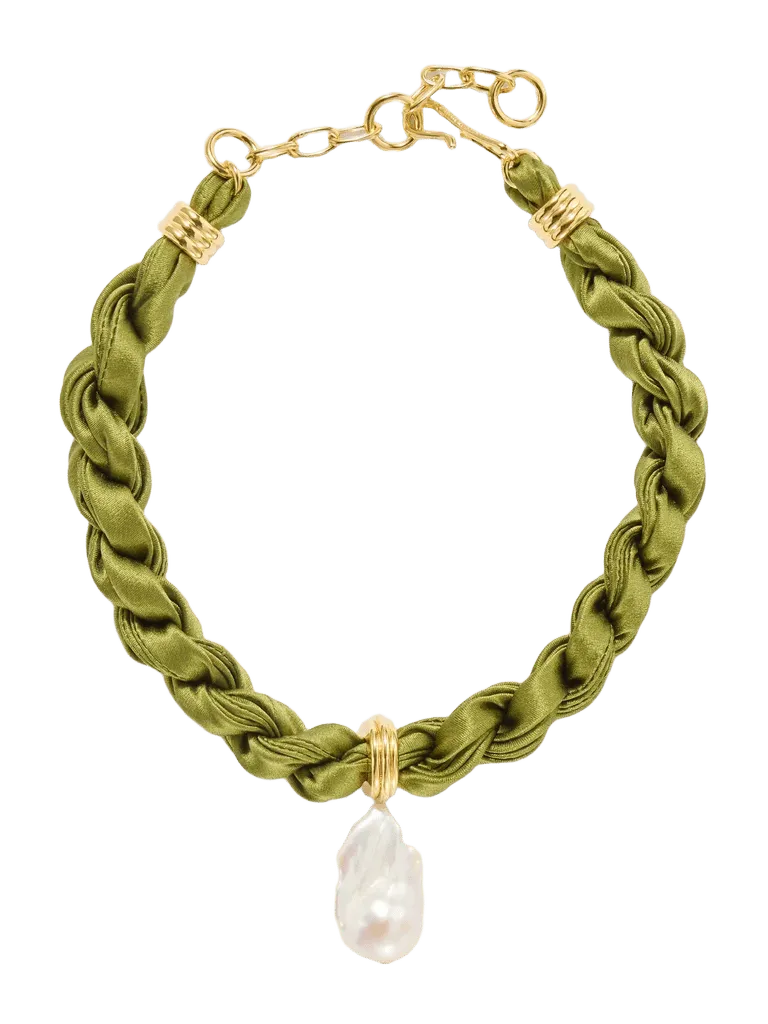 Gold-plated pearl silk necklace - green - One Size