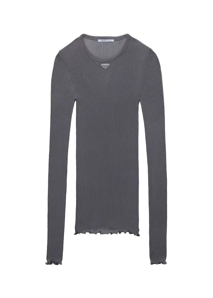 Prada Logo Rib-Knit Silk Top
