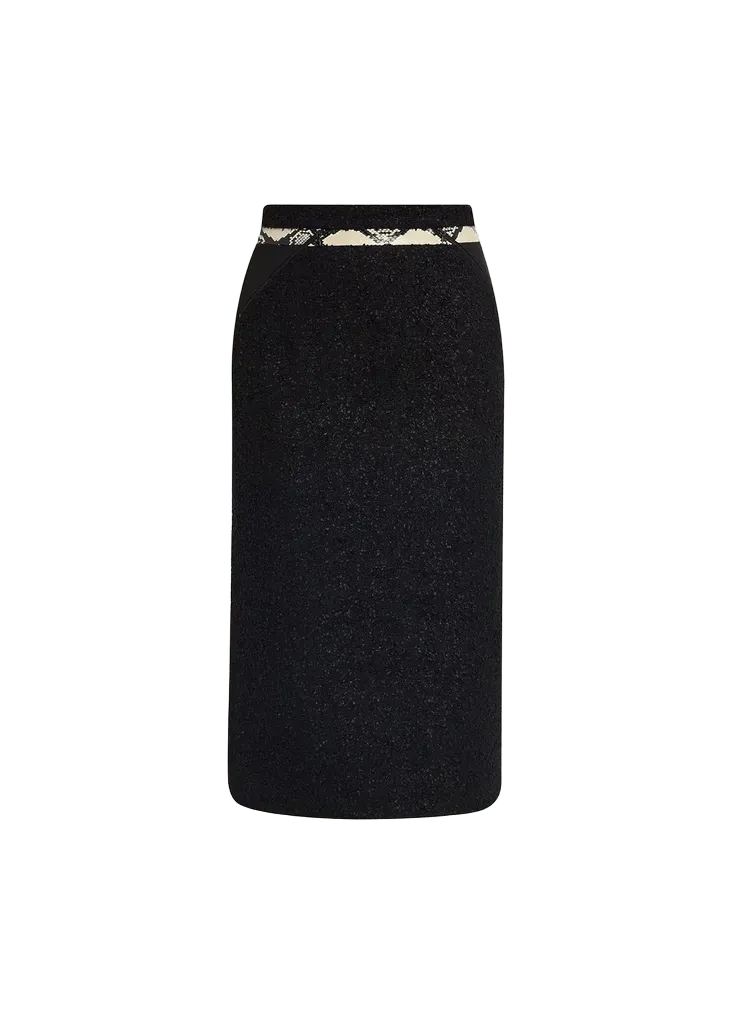 Snake-Print Blocked Tweed Midi Pencil Skirt