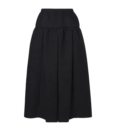 Gathered wool and silk-blend midi skirt