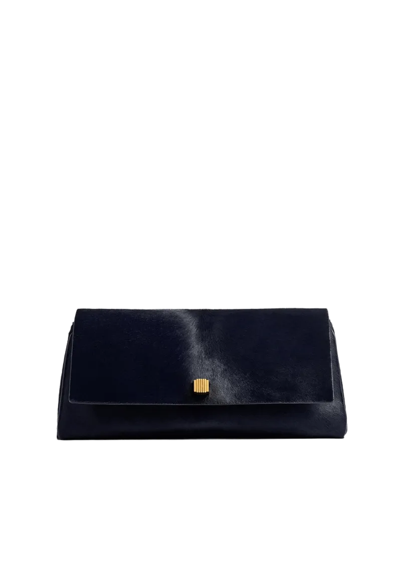 Audrey Clutch in Midnight Haircalf