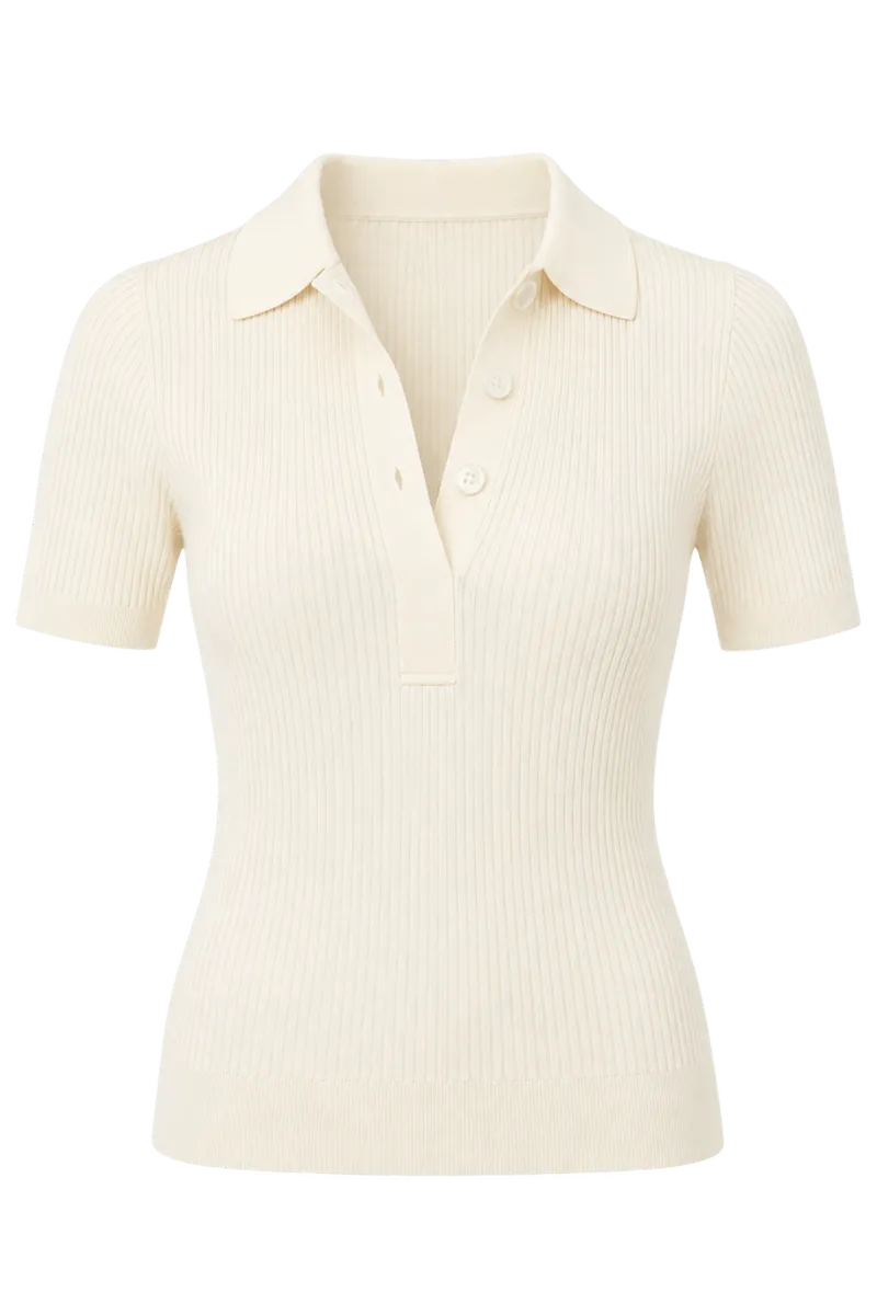 Ivory Olivia Rib Knit Polo