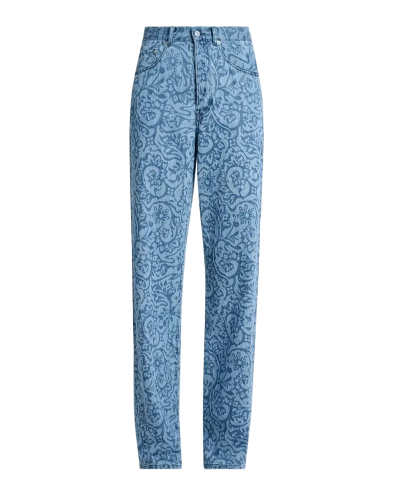 Peyton Laser-Print Denim Wide-Leg Jeans