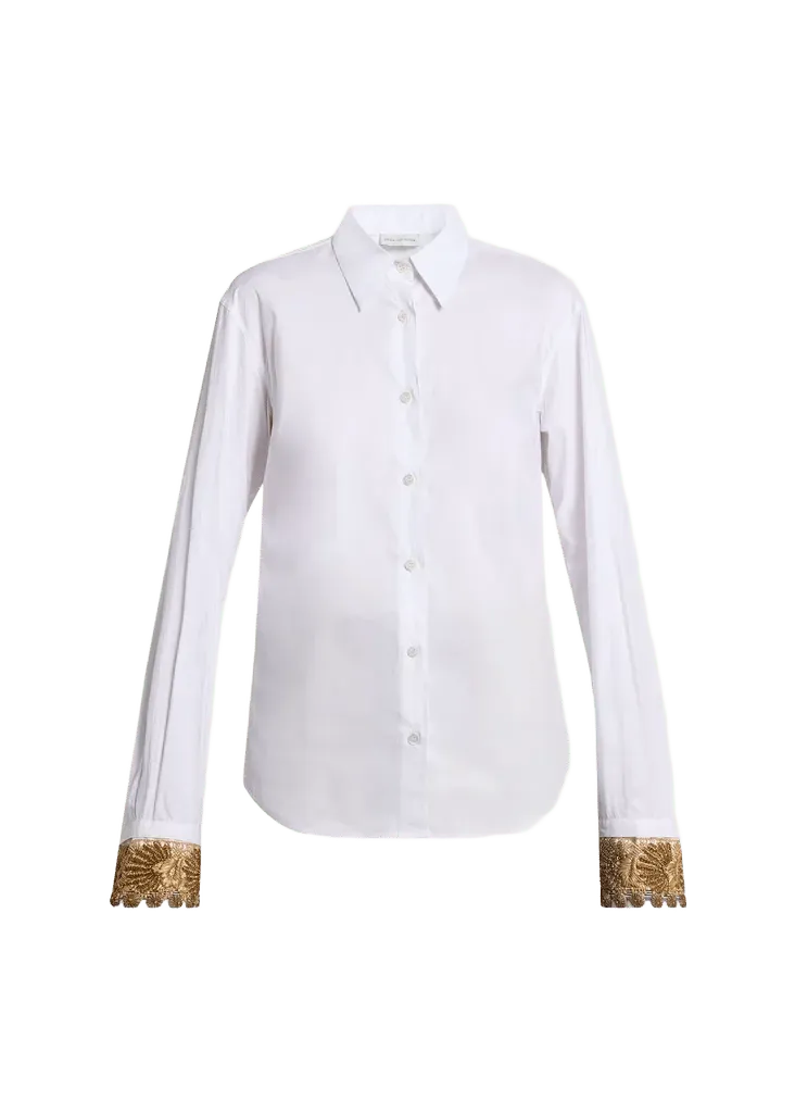 Embellished Cuff Cotton Poplin Button-Down Shirt