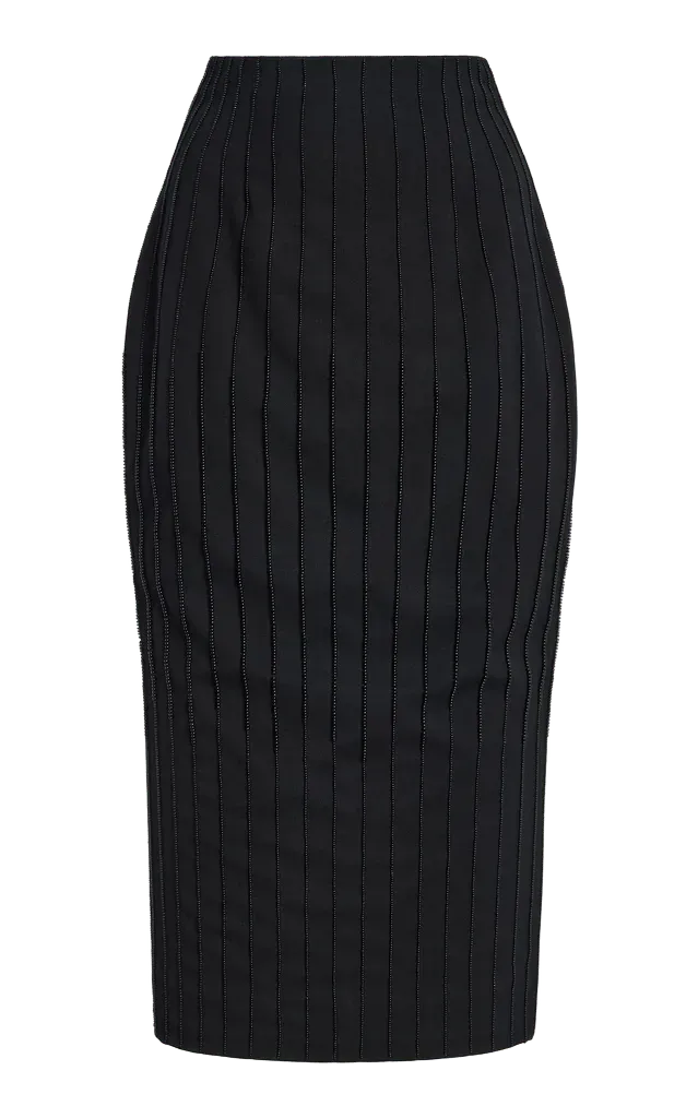 Hand-Embroidered Stretch Crepe Pencil Skirt