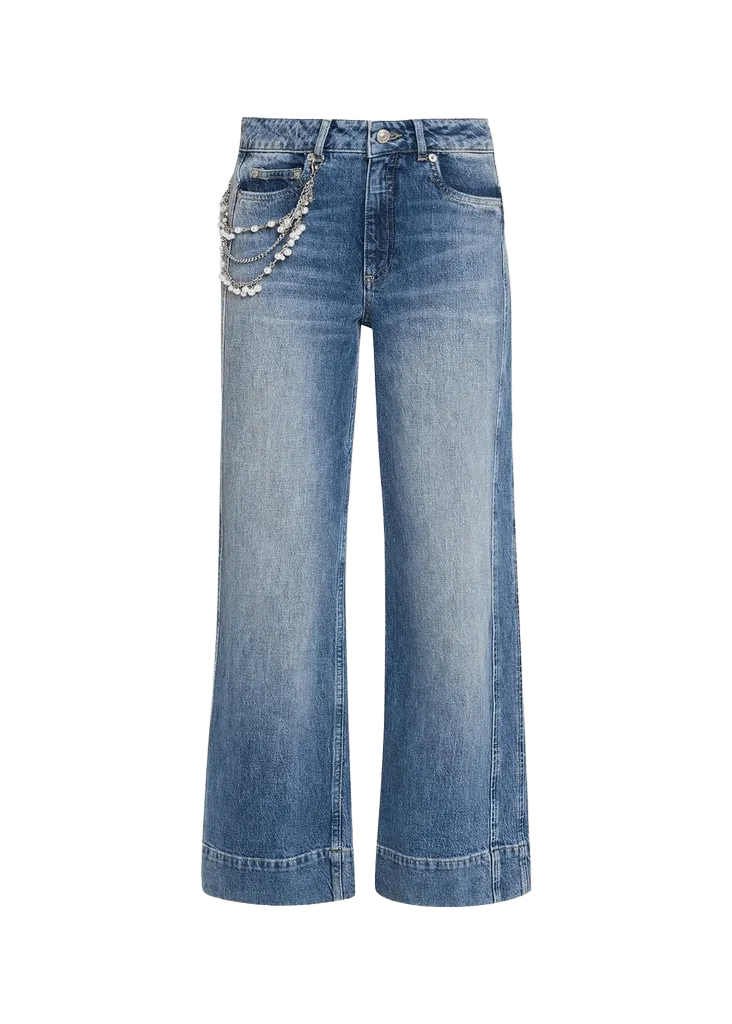Cinq à Sept Pearly-Chain Cropped Wide-Leg Jeans
