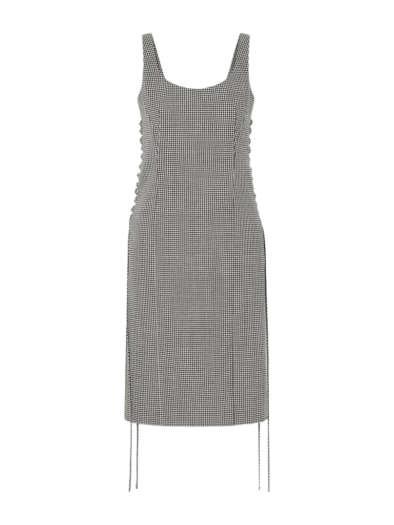 Checked wool bustier midi dress