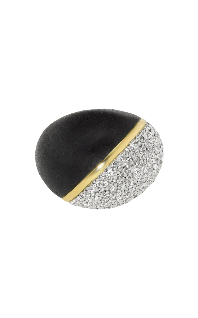18k Yellow Gold Wooden Dome Ring, Ebony