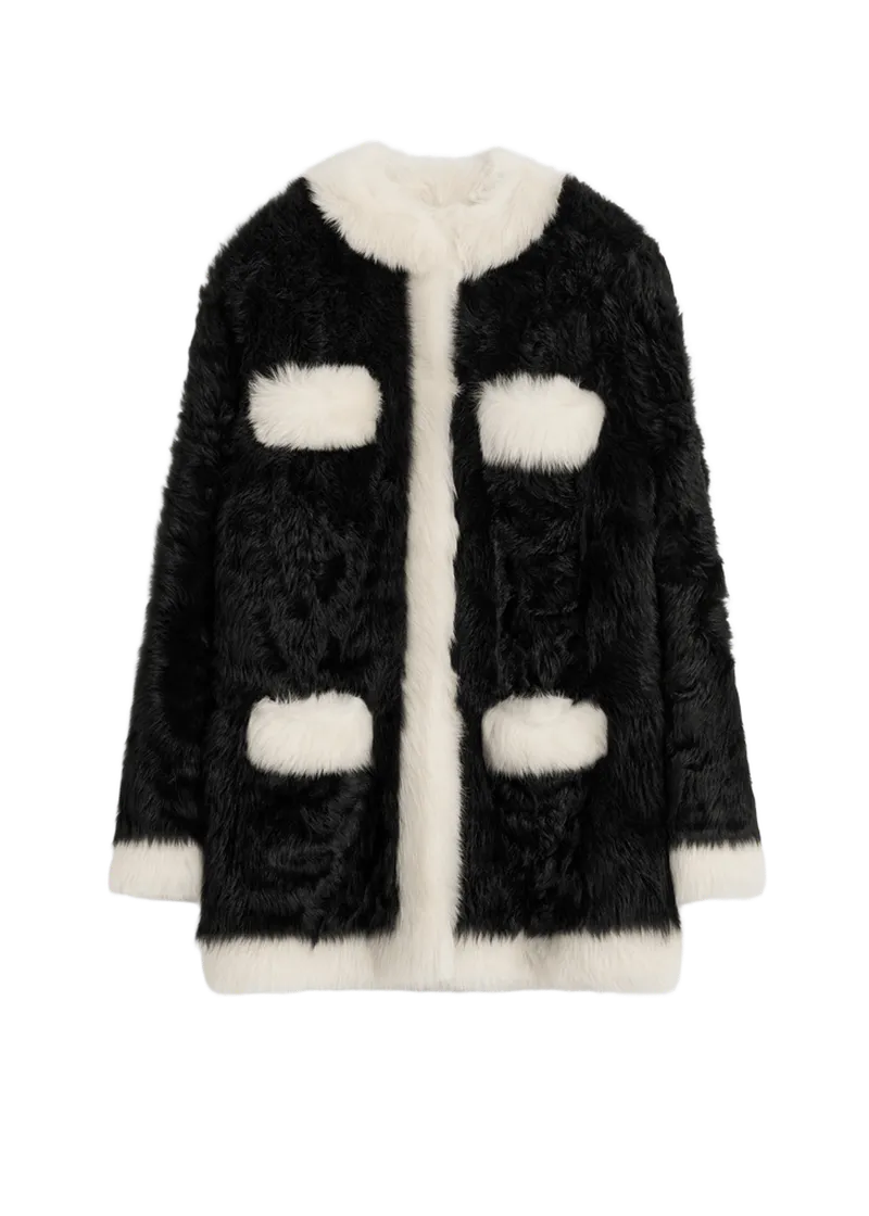 Silky shearling pocket jacket black/natural