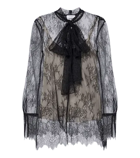 Bow-detail floral lace blouse