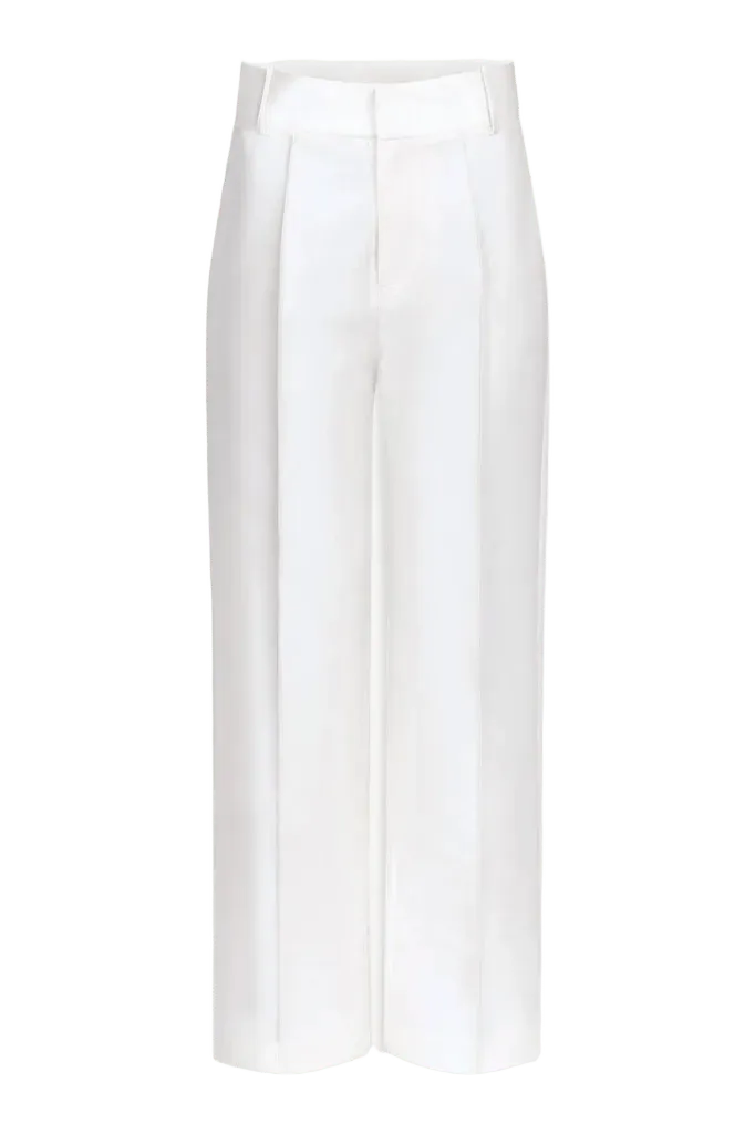 White satin straight pants