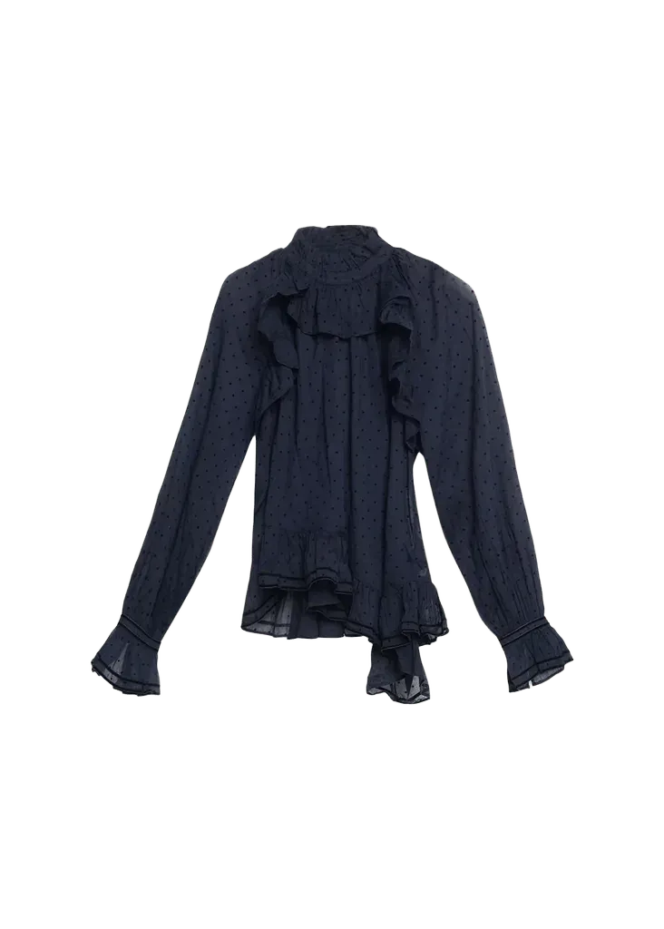 Marcella Long-Sleeve Asymmetric Cotton Blouse