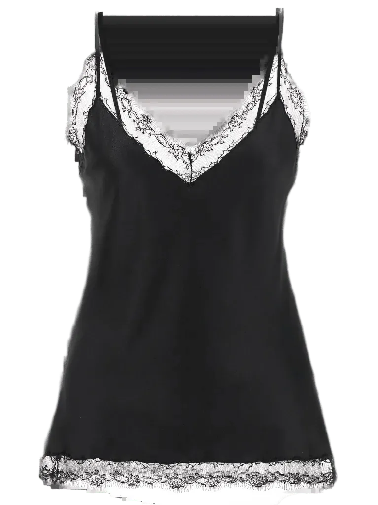 Ermanno Scervino Silk Lace Trim Tank Top — Black