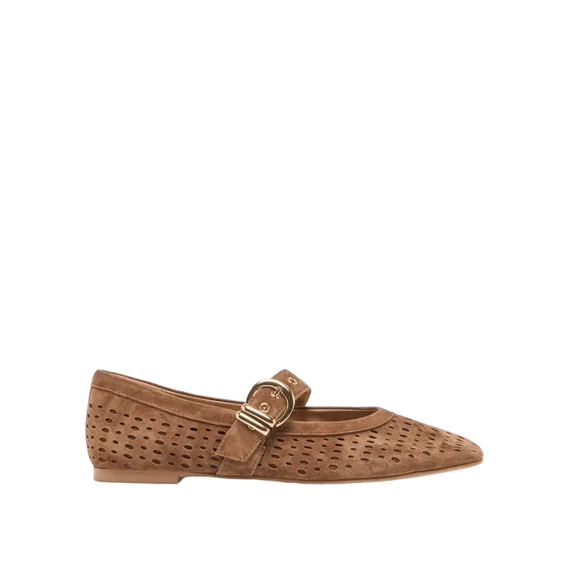 Mikela Ballet Flats Cocoa Perforated Suede