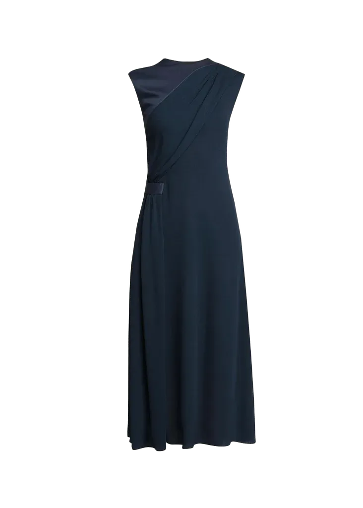 Giorgio Armani Cap-Sleeve Draped Satin Midi Dress