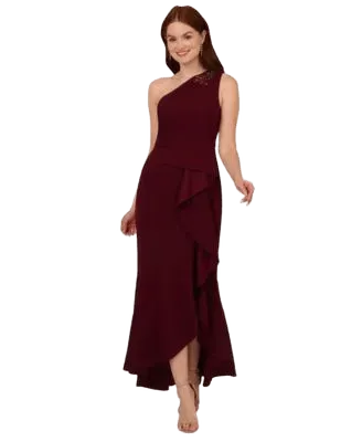 Women's Beaded One-Shoulder Crepe Gown