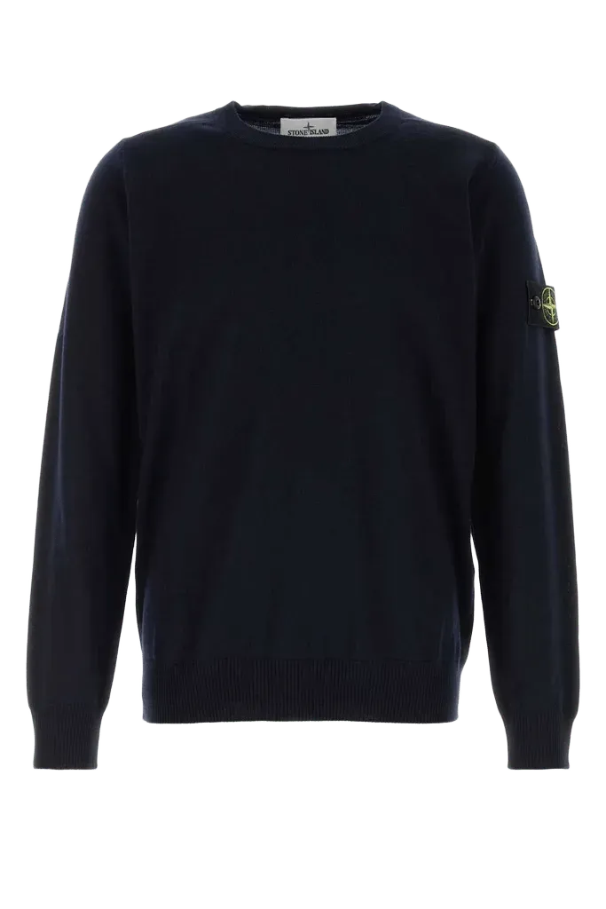Stone Island Virgin Wool Crew-Neck Sweater — Navy