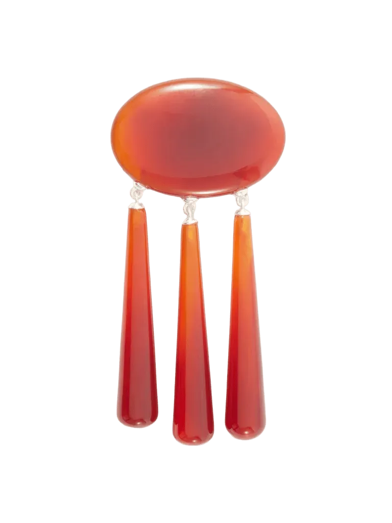 Ethel silver-plated red carnelian brooch