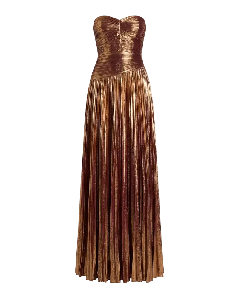 Saba Pleated Metallic Strapless Maxi Dress