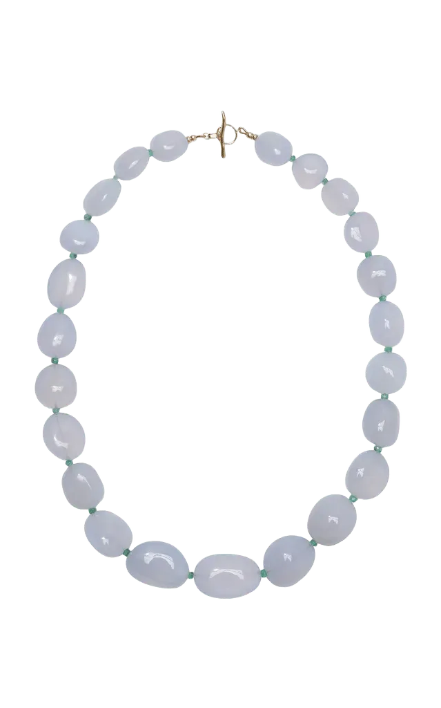 14K Gold Necklace with Blue Chalcedony and Peridot