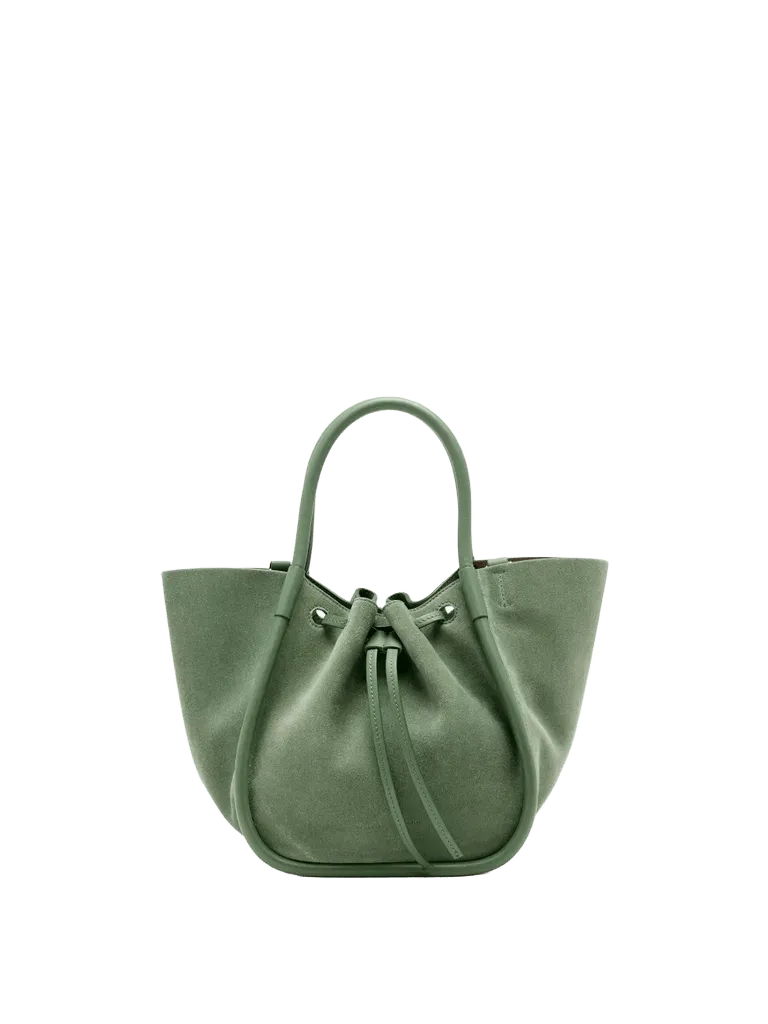 Small Ruched Tote in Soft Suede - Patina