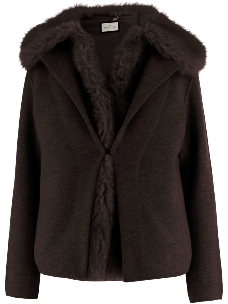 Bruno Manetti Wool and Cashmere with Fur Trim Jacket — Brown