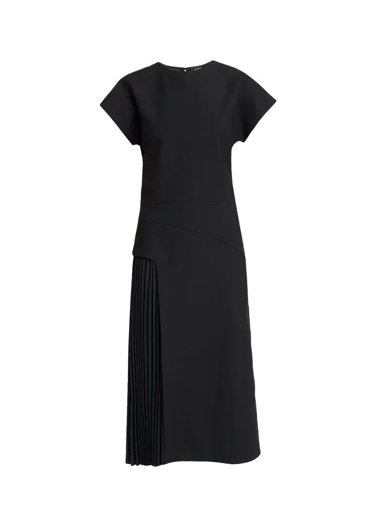 Ria Cap-Sleeve Pleated Panel Midi Dress