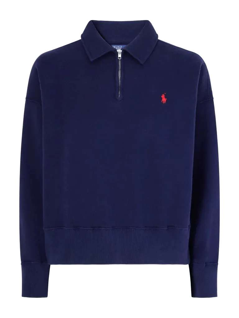 Logo-embroidered cotton-blend jersey half-zip sweatshirt