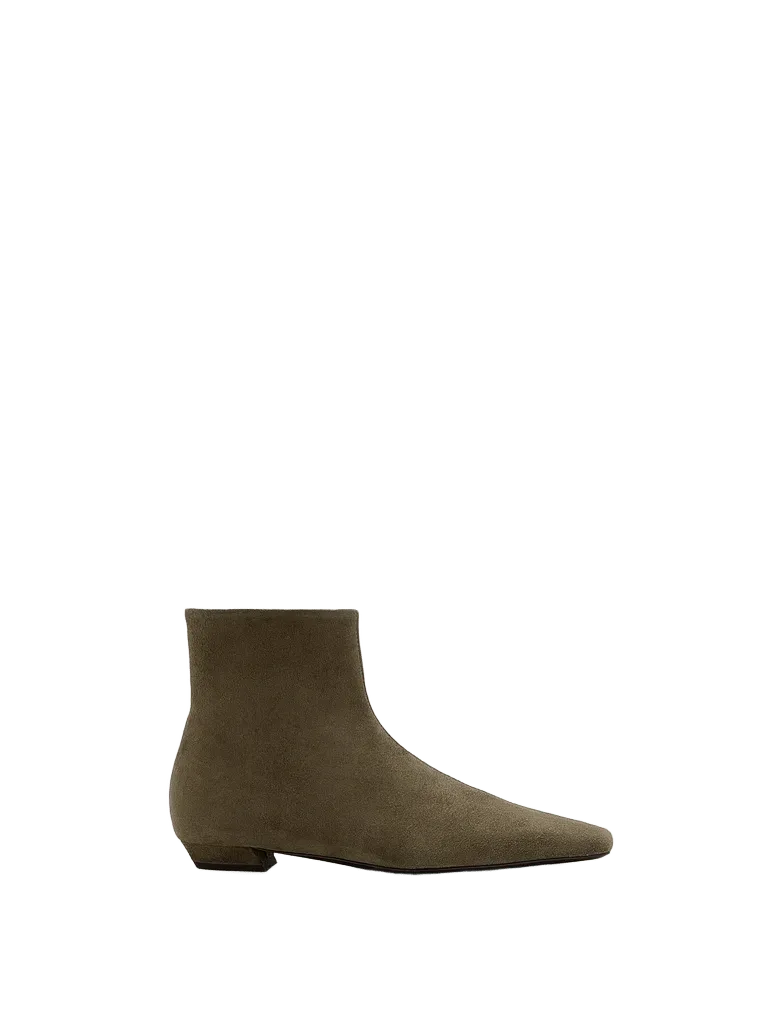 Trap Flat Ankle Boots in Kidsuede - Moss