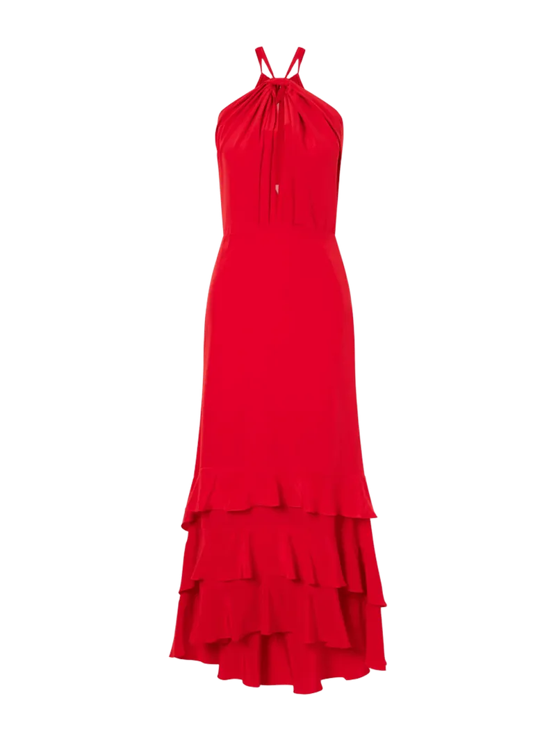 Vino de Palma ruffled duchesse-satin silk halterneck maxi dress