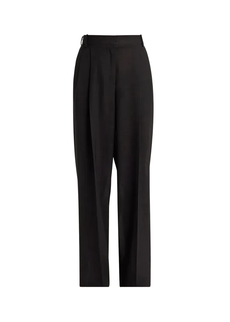 Double-Pleated Wool Straight-Leg Trousers