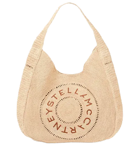 Logo embroidered raffia tote bag