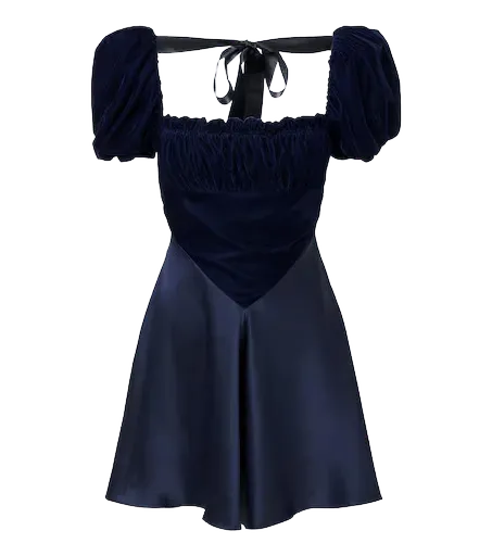Ruched silk satin and velvet minidress