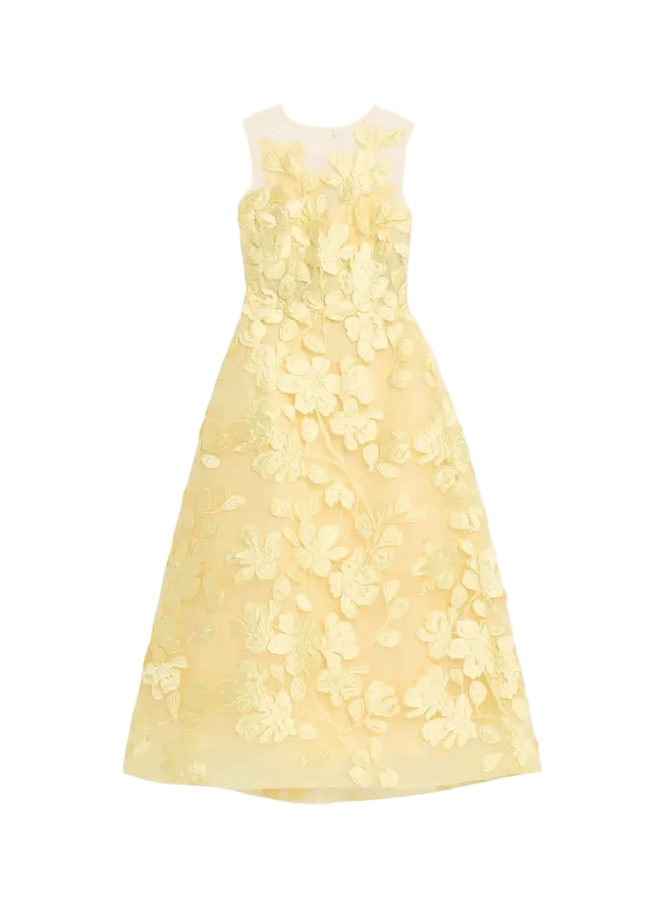 Monique Lhuillier Sleeveless Floral Tulle Illusion Tea-Length Dress