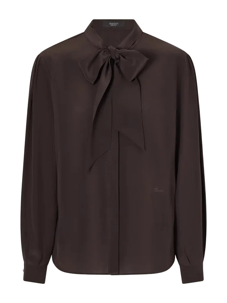 Pussy-bow silk-crepe shirt