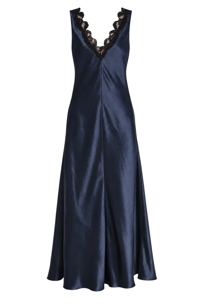 Lace V-Neck Dress in Navy