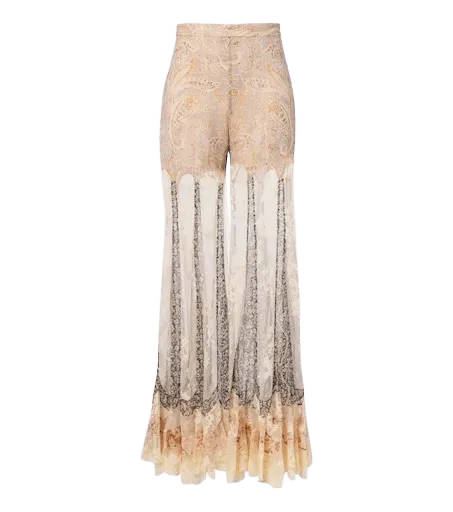 Valiant paneled silk and lace wide-leg pants
