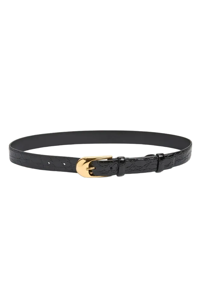 Dome Alligator Embossed Leather Belt