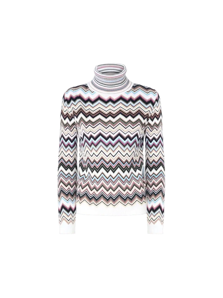 Zig zag wool and viscose turtleneck sweater