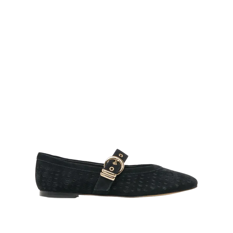 MIKELA BALLET FLATS ONYX PERFORATED SUEDE