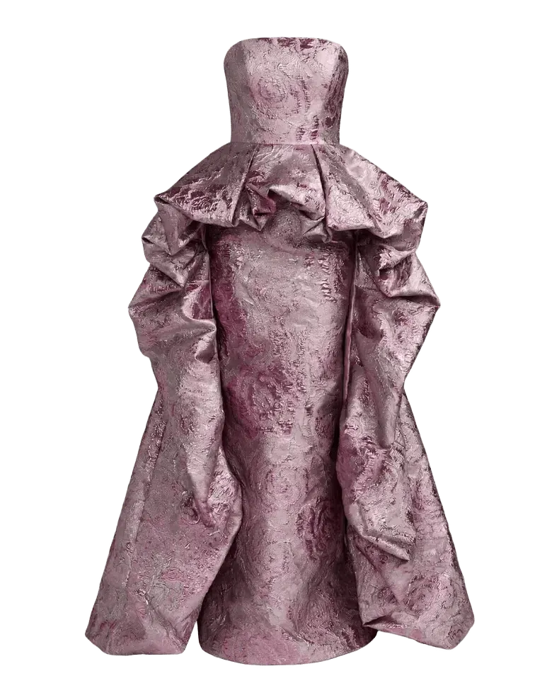 Strapless Draped Brocade Bubble Gown