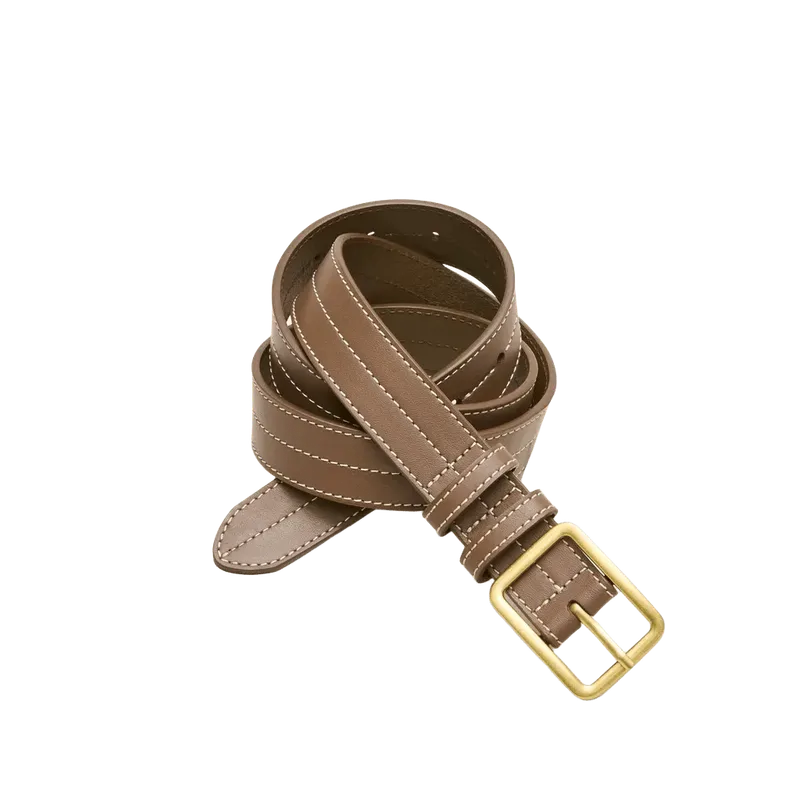 Topstitched belt in leather
