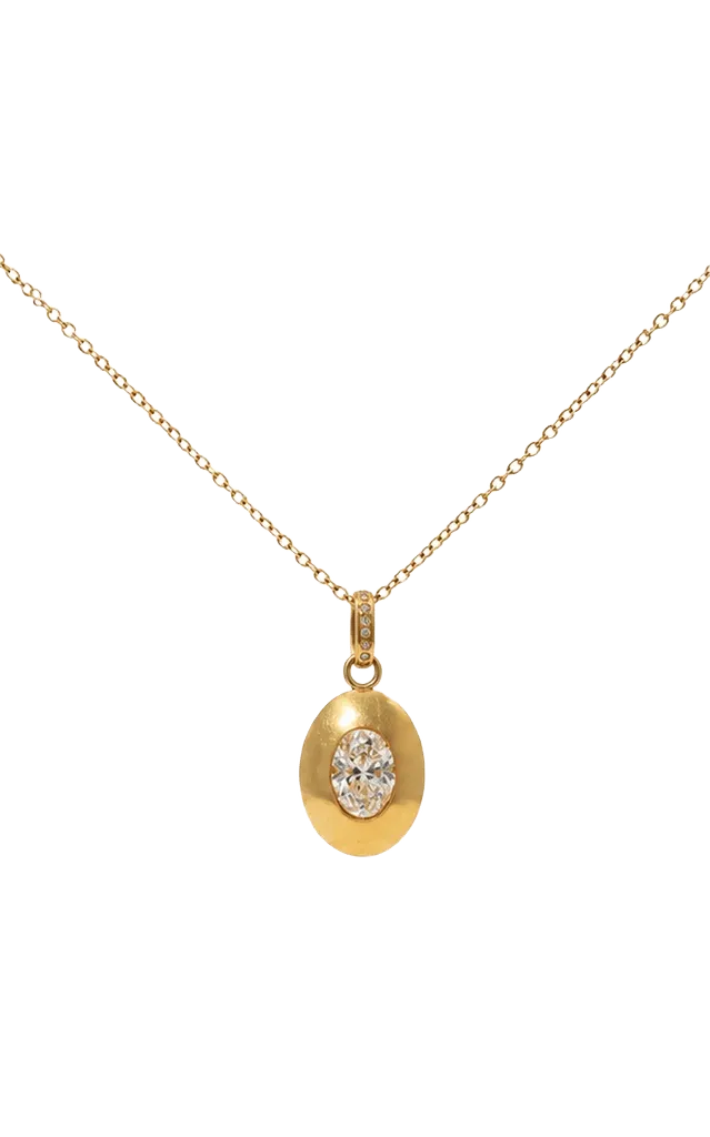 18k Yellow Gold Chain, 20k Peach Gold Pendant Duomo Oval Lab Diamond Necklace with Diamond Bail