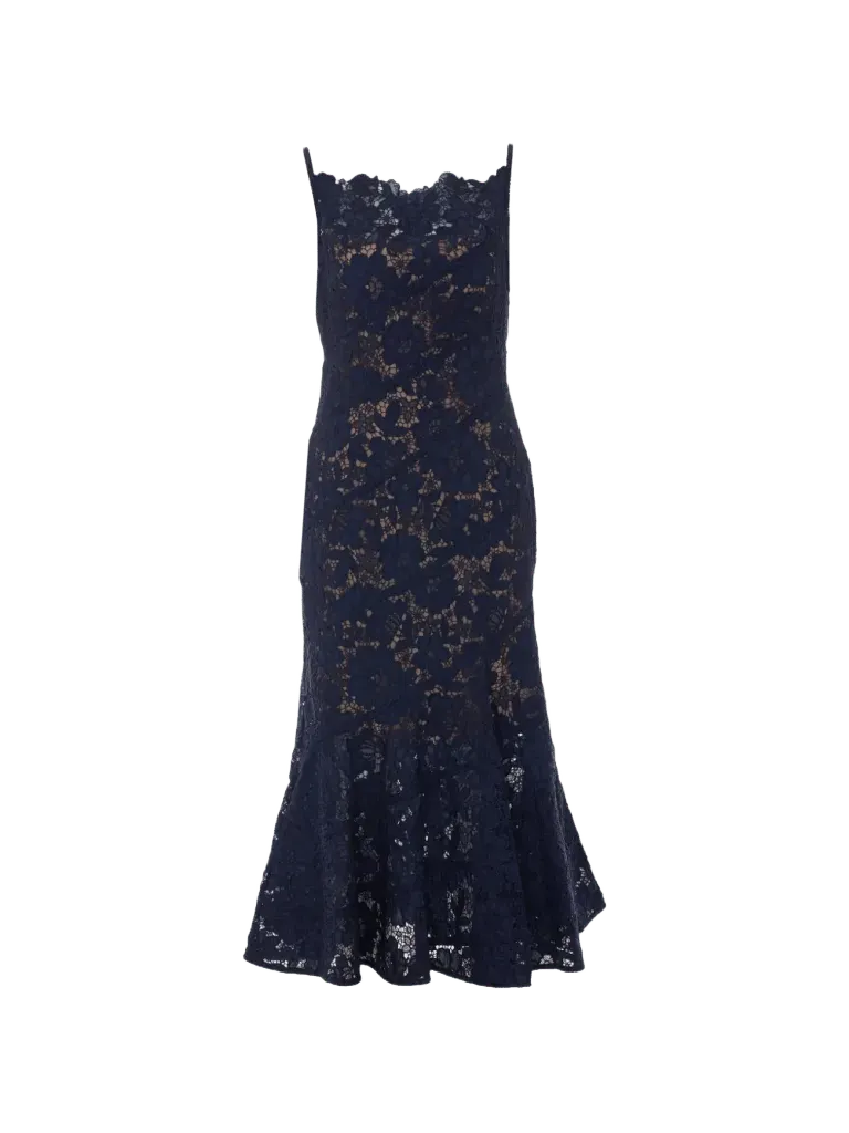 Self-Portrait navy spiral laced midi dress