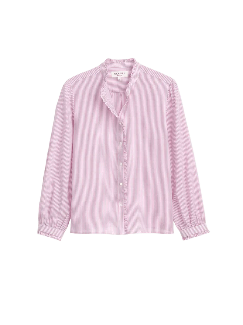 Chantilly Striped Ruffle Shirt In Cotton Voile