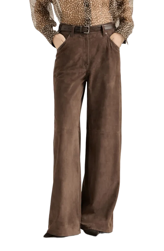 Suede baggy trousers with monili