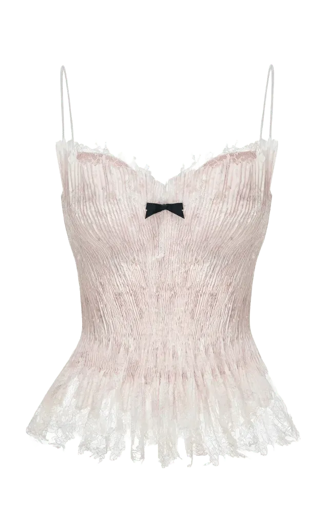 Pleated Lace Cami Cotton-Blend Top