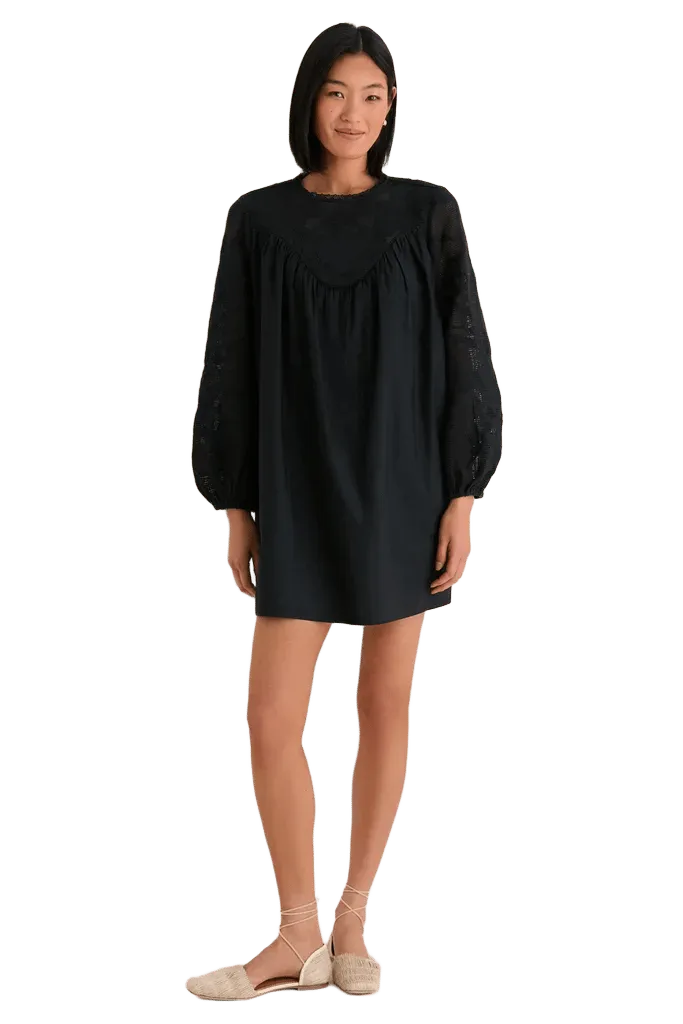 Black Patchwork Embroidered Cressida Mini Dress