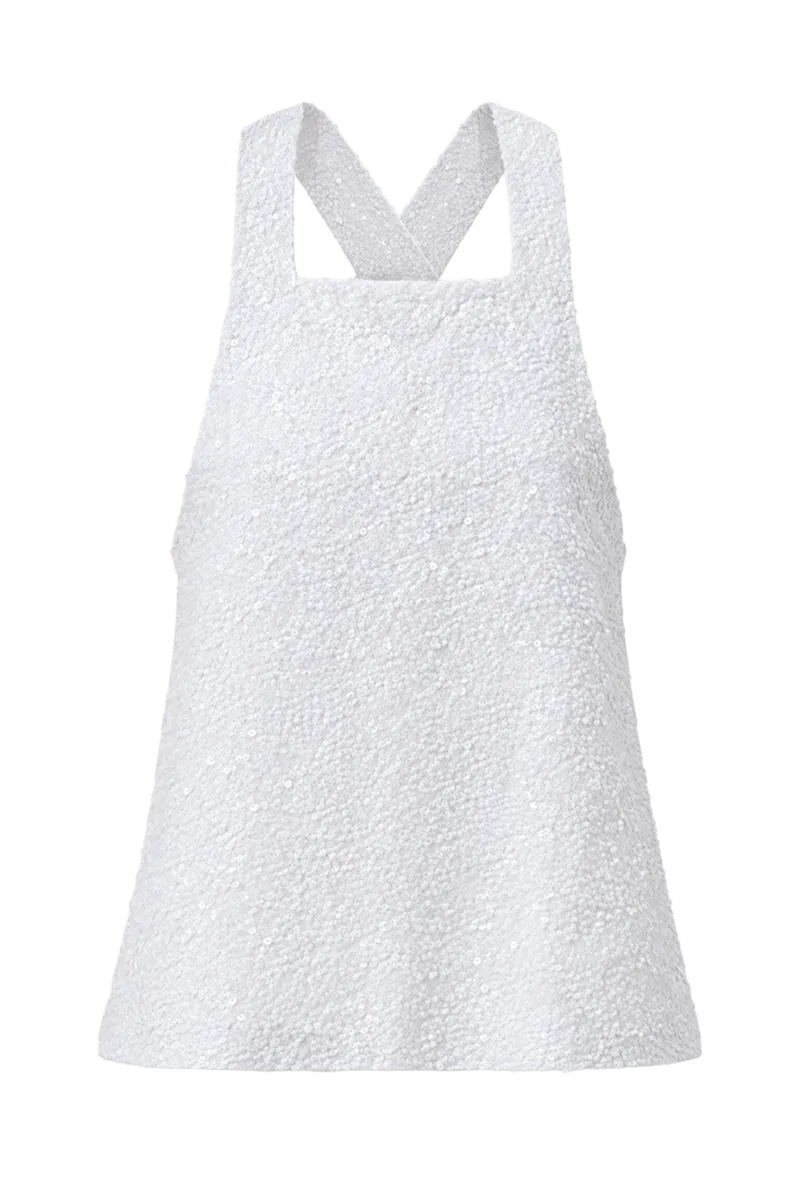 Sequin Apron Top White