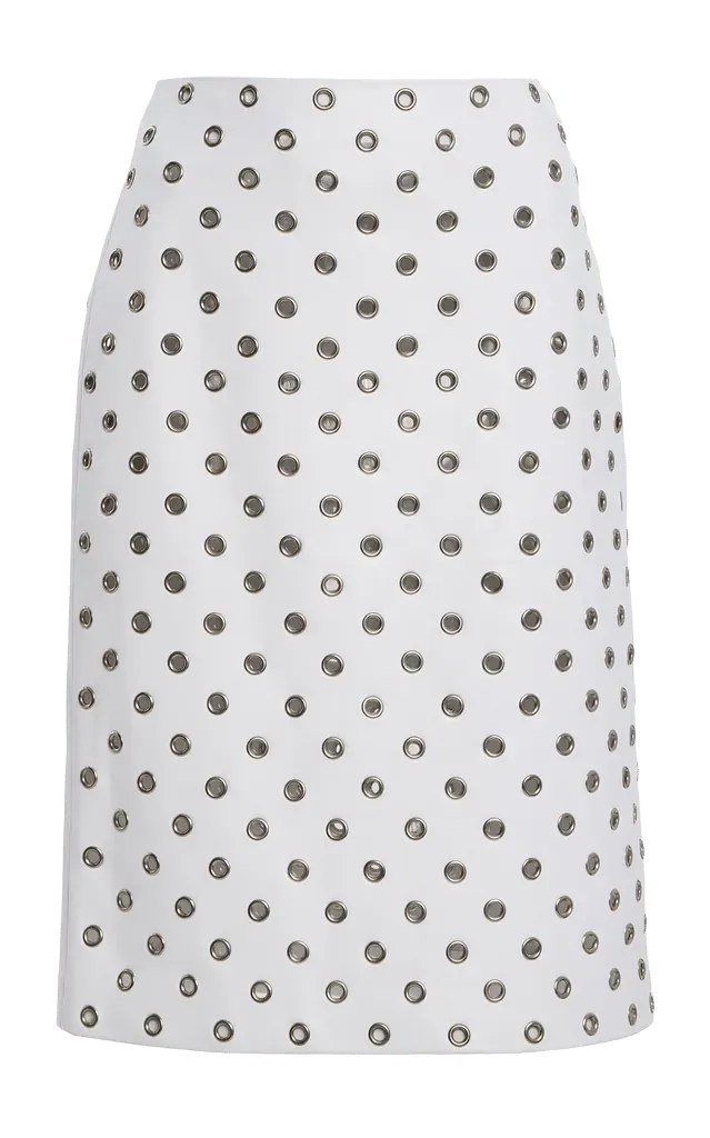 Embellished Leather Knee-Length Skirt
